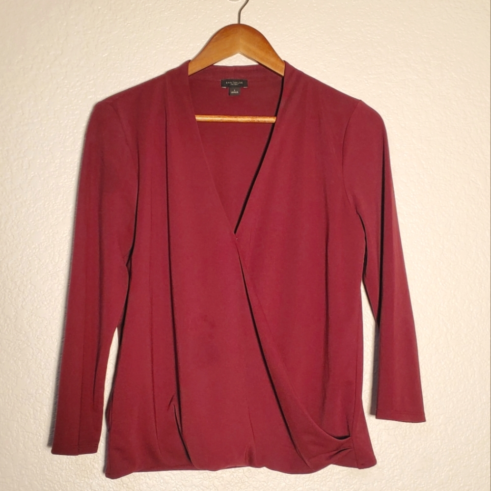 Ann Taylor Women's Burgundy Wrap Blouse - Small